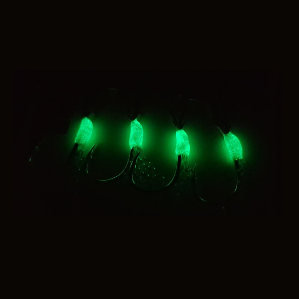 luminescent glow wrap on fishing hook with feather